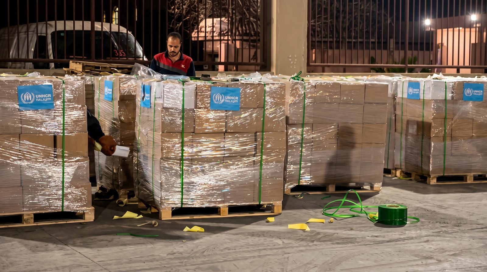 Inspection of palletized humanitarian relief supplies