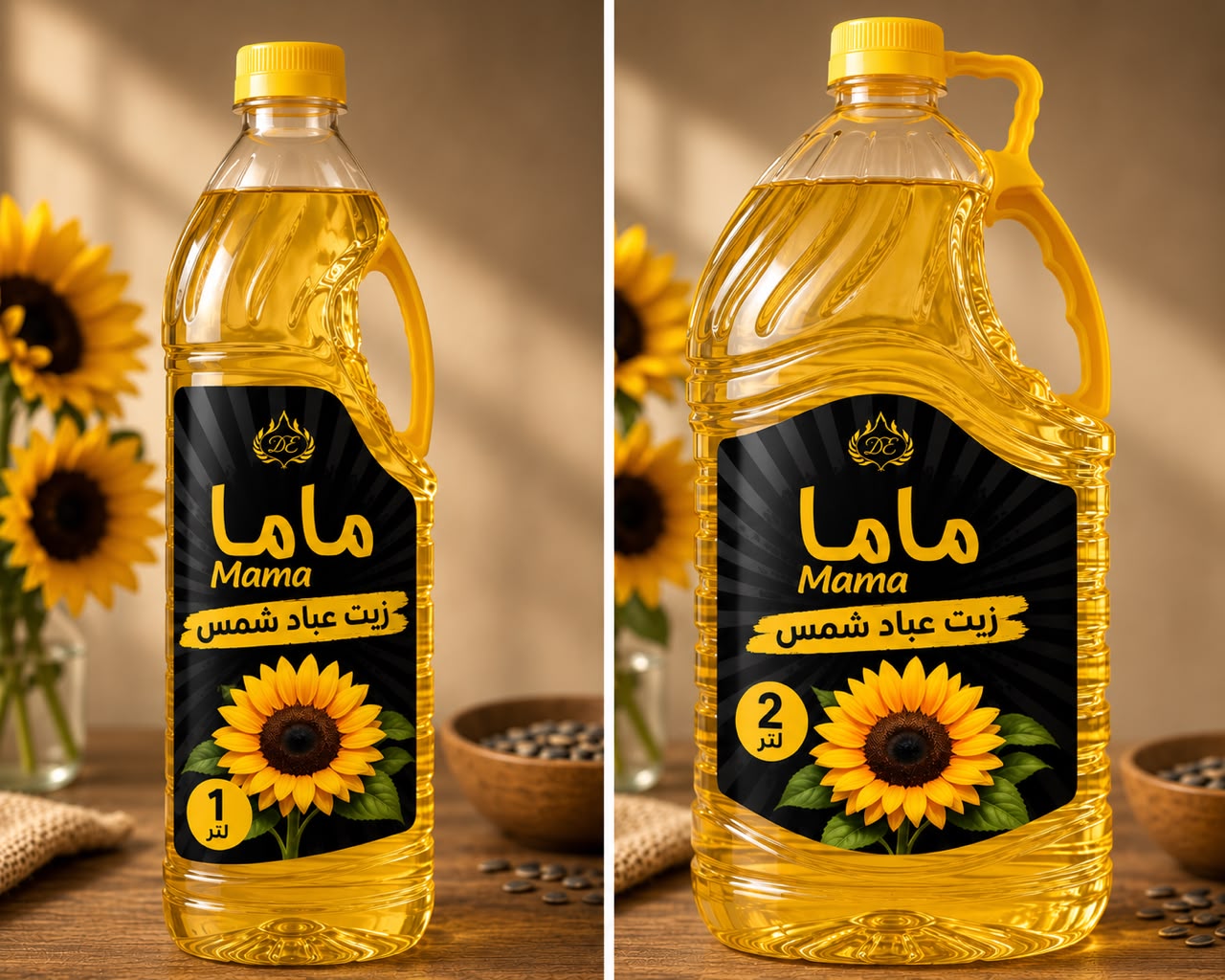 Mama Sunflower Oil 1 liter and 2 liter bottles